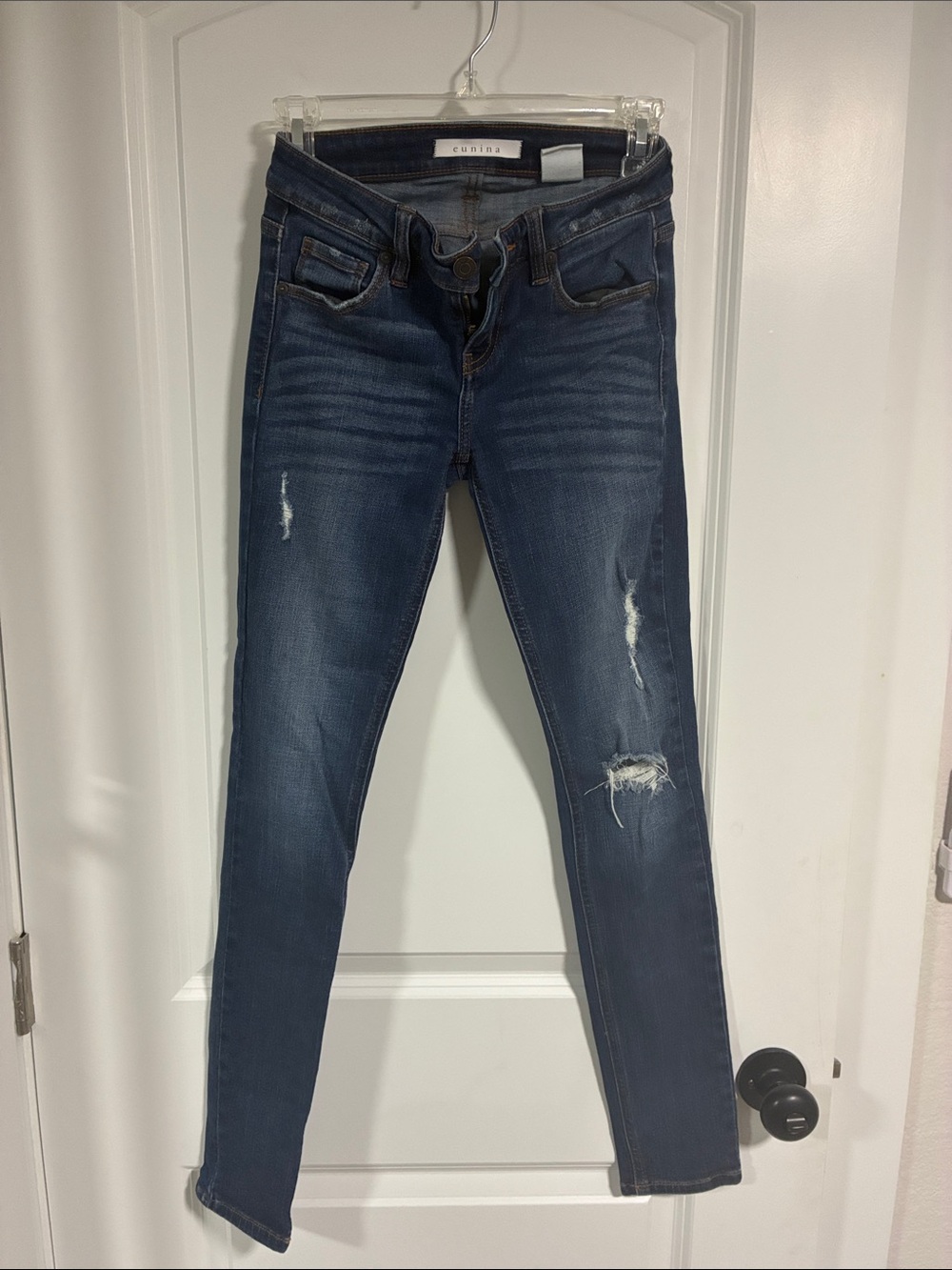 eunina Dark Wash Distressed Skinny Jeans